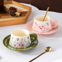 Ensemble de tasses à café et soucoupes en céramique, motif floral, luxe léger, coffret cadeau, pour la maison, cadeaux de mariage, cadeaux pour la fête des enseignants