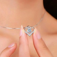 Collier Femme Coeur Creux Mignon CAOSHI, Cadeau Filles Douces, Pierre de Zircon Bling, Chaîne Boîte Plaqué Argent