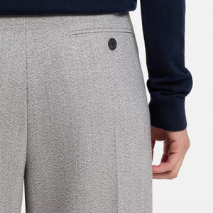 Pantalon de travail gris clair texturé taille haute plissé à jambe large coupe droite en mélange de lin respirant pour le bureau et les affaires - Product Image 4