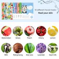 Masque facial en tissu à 10 saveurs à base de plantes, hydratant, blanchissant, anti-acné, anti-âge, soin de beauté, marque privée, OEM