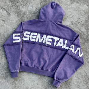 Custom Cropped Boxy Graphic 100% Cotton Hoodies Oversized Vintage Zip Hoodie Embroidered Distressed Acid Washed Zip up Hoodie - Product Image 2