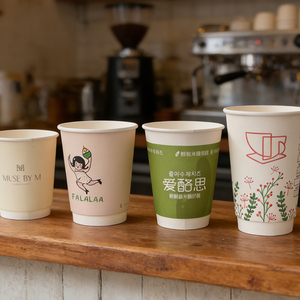 แก้วกระดาษสองชั้นแบบใช้แล้วทิ้งพร้อมฝาปิด สำหรับขายส่ง พิมพ์โลโก้ได้ ปลอดสาร BPA ป้องกันความร้อน สำหรับร้านกาแฟ ลาเต้ อเมริกาโน แบบนำกลับบ้าน - Product Image 1