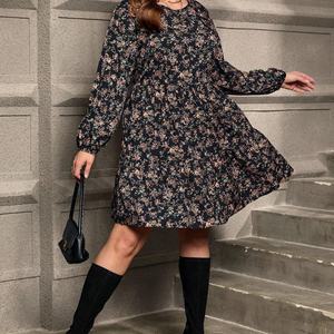 Vestido Casual Elegante Vintage Personalizado con Cuello Redondo, Estampado Floral, Cintura Alta, Holgado, de Manga Larga para Mujer, Otoño - Product Image 5