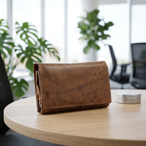 WRIZA Genuine Leather Long <b>Wallet</b> Unisex <b>Zipper</b> Closure Durable Minimalist Style Daily Use BrownWomen's Vintage Style Anti-Theft - Product Image 2