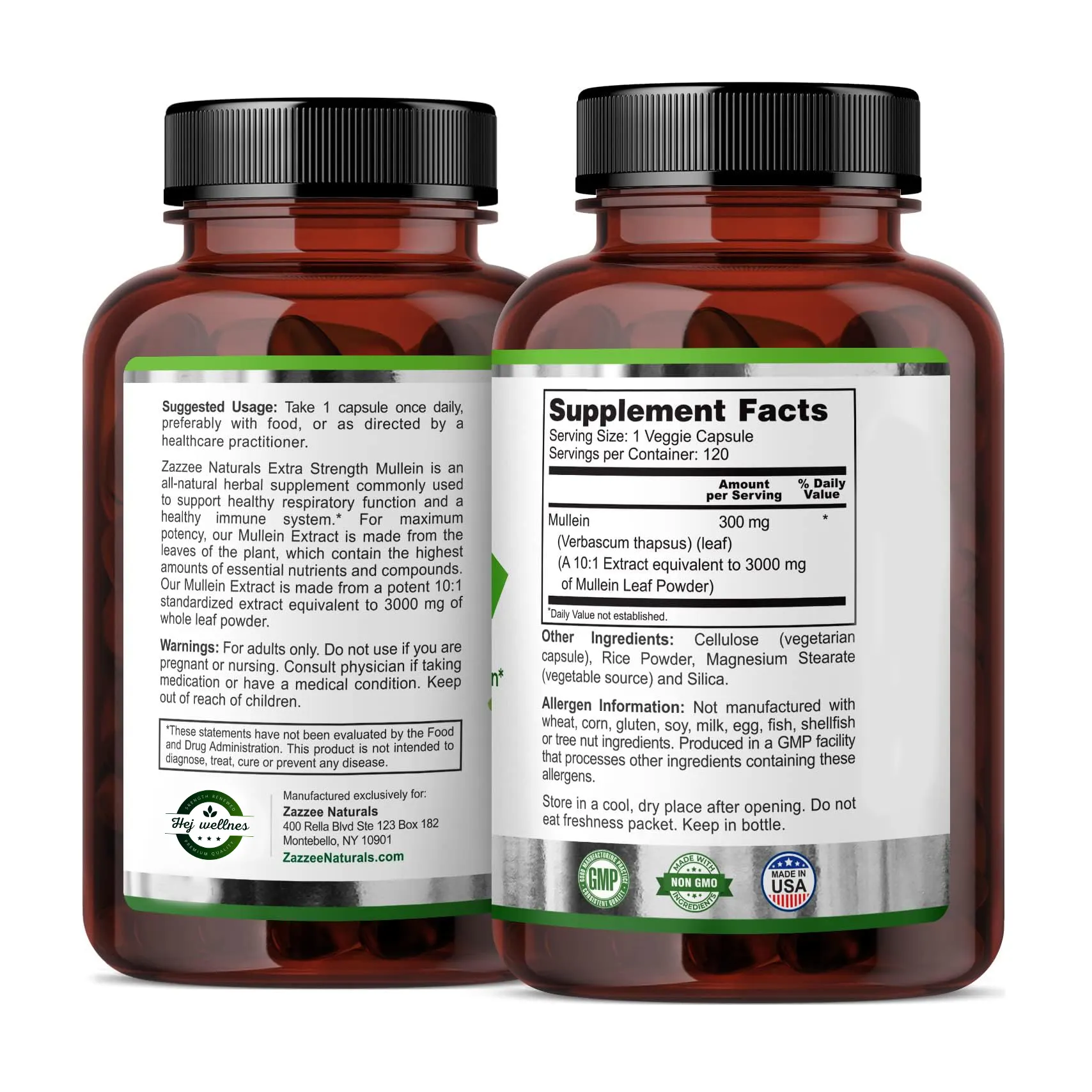 Extrait de molène 10:1 naturel non génétiquement modifié 3000mg force 120 capsules végétariennes santé pulmonaire