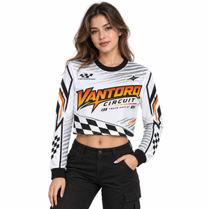 Womens Moto <b>Crop</b> Jersey <b>Long</b> <b>Sleeve</b> <b>Mesh</b> Shirt Sublimation Print Motorsport Racing Streetwear Breathable Comfortable Polyester - Product Image 2