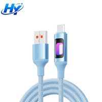 Câble USB-A vers Type-C 100W à charge ultra-rapide, tressé en nylon avec lumière respirante sept couleurs, transfert de données 480 Mbps