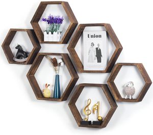 Estantes flotantes montados en la pared Estantes hexagonales de pared para sala de estar Almacenamiento de madera Panal - Product Image 3