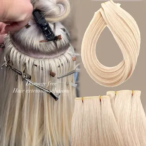 Wholesale Price Double Drawn Blonde 50g 100g 100% Raw Virgin Remy European Russian Invisible Genius Weft Human Hair Extensions