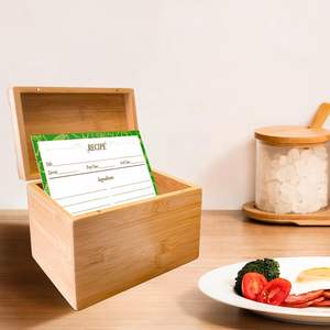 Bamboo Wooden Recipe <b>Box</b> Set <b>Kitchen</b> Recipe Organizer <b>Storage</b> <b>Storage</b> Recipe Card <b>Box</b> - Product Image 3