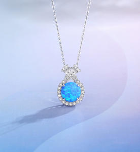 Collier pendentif nœud en opale bleue plaqué or 18 carats en argent sterling S925 exquis pour femme, bijoux de mode - Product Image 6