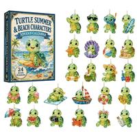 Calendrier de l'Avent Thème Créatures Marines Style Verre de Mer, Breloques et Ornements en Acrylique Animaux Océaniques, Coffret Surprise Jouets, Décoration Murale pour la Maison