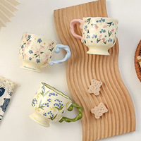 Mug en céramique rétro grande capacité, tasse élégante avec impression de logo personnalisé, motif floral - Cadeau idéal pour les anniversaires, café d'été
