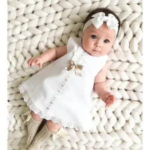 Summer Girls' Sleeveless Bow Dress Two-piece Ins Baby Girls Birthday Dress+ Headband One Year Old Birthday Party Dress Clothes