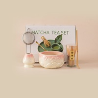Ensemble de thé matcha en porcelaine à motif de fleurs de cerisier en relief, cinq pièces, écologique, durable, design Japandi, accessoires pour café