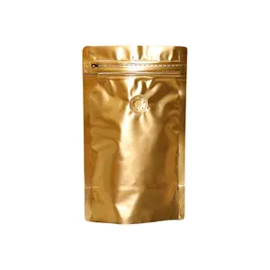 Vàng Mờ 250g Mylar đứng lên túi dây kéo với không khí vallve có thể khóa lại doypack nhôm mạ để lưu trữ hạt cà phê