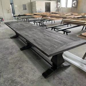 Tables à manger rectangulaires en bois massif récupéré, style rustique moderne du milieu du siècle, 3m ou 4m de long - Product Image 2