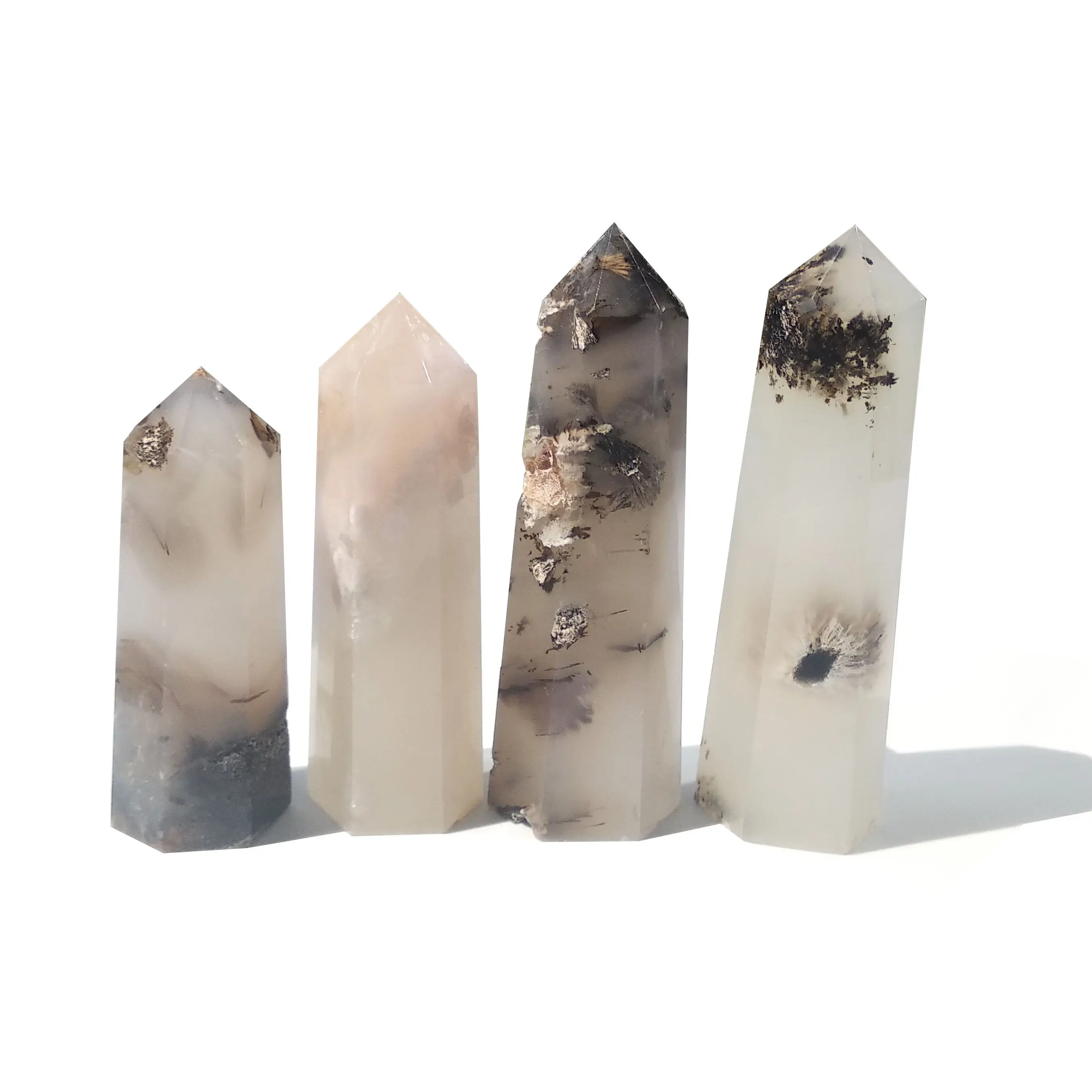 Wholesale natural black hair agate point crystal stone tower healing stone for fengshui decoration gift