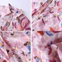 Chemisier ample à manches longues pour femme, imprimé floral abstrait aux couleurs vives, avec poche poitrine et ourlet incurvé, vente en gros