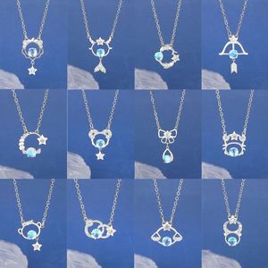 Collar delicado con signo del zodíaco para mujer, colgante de piedra lunar brillante y circonita cúbica, cadena de clavícula de cobre, personalizado, para uso diario y fiestas, al por mayor - Product Image 4