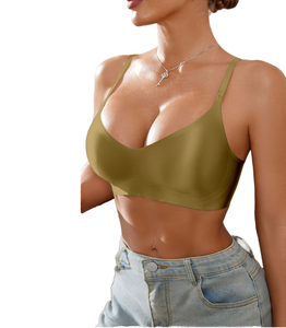 Bralette con cuello en V, sin aros, transpirable, acolchado, sin costuras, sin copas, efecto push-up, antideslizante, invisible, sin aros de acero - Product Image 1