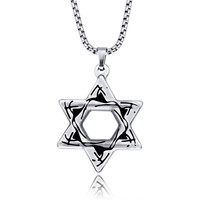 Vente en gros d'usine Bijoux en argent antique juif Acier titane Pendentif étoile à six branches Étoile de David Collier rétro