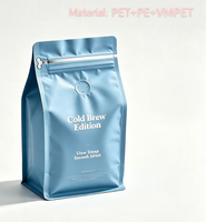 Sachet à café en aluminium à huit soudures latérales, pochette à fermeture éclair verticale avec valve de dégazage unidirectionnelle, logo personnalisé