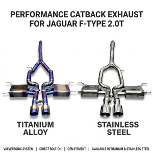 Escape con válvulas Vortex Titanium Blue para Jaguar F-TYPE 2.0T con silenciadores laterales tipo Y-Splitter y conjunto de puntas dobles centrales - Product Image 1