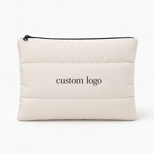 New Custom Large Capacity Printed Logo Cotton Nylon Soft Light Puffer Puffy Hight Quilted <b>Make</b> <b>Up</b> <b>Pouch</b> Makeup Cosmetic Bag - Product Image 2