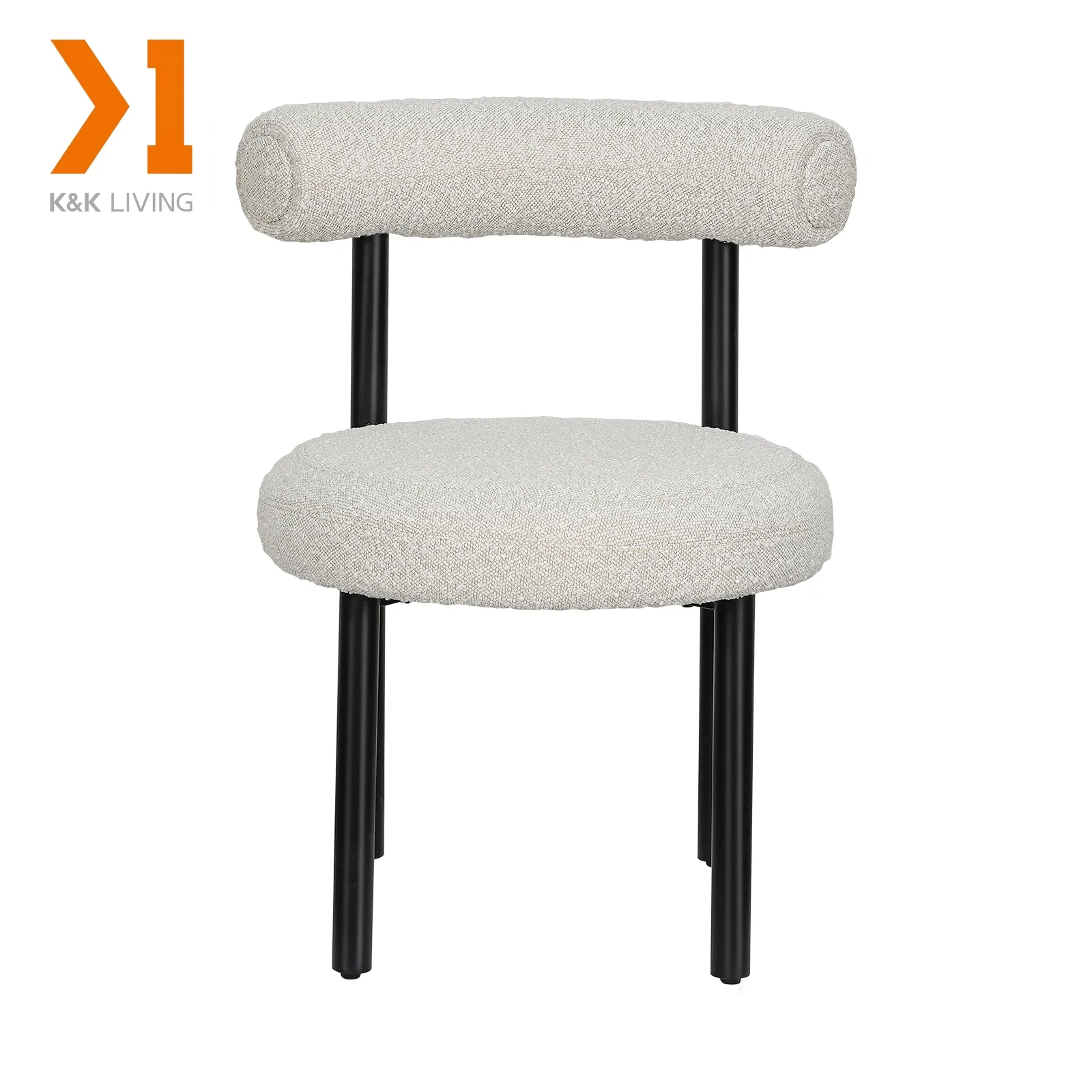 Wholesale Boucle Upholsterd Dining Chair with Black Metal Legs for Dinner Room