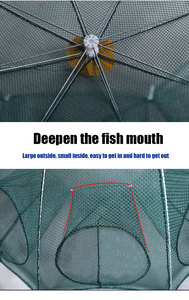 Jaula de camarones, red de pesca de nailon plegable, jaula de trampa fundida con 6-20 agujeros, Red de paraguas PE, jaula de paraguas tipo nudo simple y doble - Product Image 3