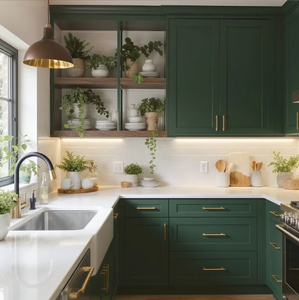 Cuisine ouverte en bois clair avec îlot central, évier, plaque à induction et réfrigérateur |   Système de meubles de cuisine modulaire tout-en-un - Product Image 6
