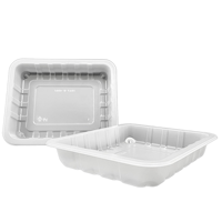 Barquette en plastique PET de qualité alimentaire blanche pour usage industriel, conteneur jetable pour l'emballage des fruits de mer et du pain, rectangulaire épaisse