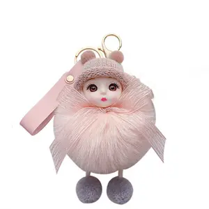 Nieuwe Mode Kleurrijke Schattige Pop Sleutelhanger Persoonlijkheid Kleine Gift Faux Fur Ball Lovely Baby Sleutelhanger Voor Meisje (KC325C)