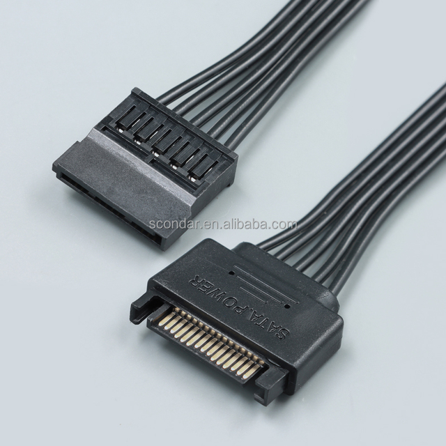SATA 15-Pin Male to Female Power Extension Cable 30cm Flat Black 18AWG Tinned Copper Wire for HDD SSD PSU Supply Cord
