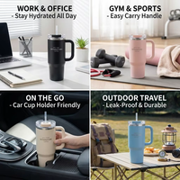 Mug de voyage isotherme Kingze personnalisé avec logo, anti-fuite, 900 ml (30 oz), en acier inoxydable à double paroi, avec poignée et paille