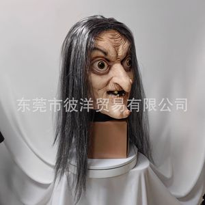 Máscara de látex de bruja de pelo largo para Halloween, accesorio de disfraz estilo horror para fiestas, cosplay y escape room - Product Image 2