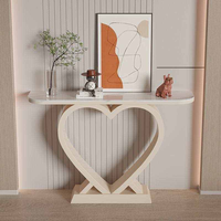Nouvelle table d'entrée de luxe au design cœur d'amour, base en métal blanc crème, table décorative de couloir, plateau en pierre frittée, console