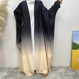 Penjualan terlaris gaun Kaftan kardigan gradien Muslim grosir pakaian Islami wanita Muslim Abaya depan terbuka