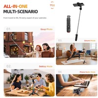Mini trépied à selfie en acier inoxydable TT22 avec télécommande sans fil, rotation à 360° pour iPhone, téléphone Android, voyage, randonnée