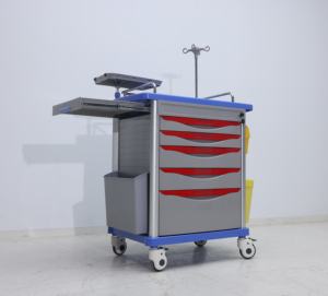 Troli Medis Kelas Militer Berbahan ABS untuk Penggunaan Rumah Sakit, Stasiun Trauma Bergerak 4 Roda dengan Dudukan Peralatan yang Dapat Diganti, untuk Pengukuran Tanda Vital - Product Image 3