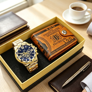Set Moderno Orologio e Portafoglio da Uomo 2 Pezzi: Orologio Cronografo con Motivo Dollaro e Portafoglio, Regalo Simbolo di Successo Professionale - Product Image 2