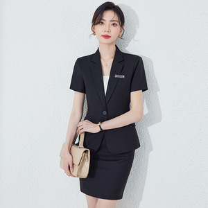 Hotel Receptionist Suit Short Sleeve <b>Black</b> Pencil Skirt Formal <b>Work</b> Uniform Anti-Wrinkle Woven Fabric - Product Image 3