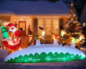 3m Eco-friendly American Style Christmas Gonflable Outdoor Three Reindeer Sleigh Carrying Santa Claus Gift Box Air Decoration - Product Image 5