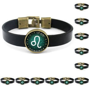 Earie Gemini <span class=keywords><strong>Cancro</strong></span> Leo Virgo Bilancia Scorpione Sagittario Capricorno Acquario Pisces Segno zodiacale <span class=keywords><strong>Oroscopo</strong></span> in vera pelle bracciale - Product Image 1