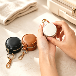 Manufacturer Wholesale Premium PU Leather Portable Travel Zipper Classic Elegant Vintage <b>Jewelry</b> <b>Storage</b> Bag Earrings Studs - Product Image 2