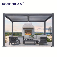 Pérgola de Jardín Moderna Personalizada ROGENILAN, Pérgola de Aluminio con Techo de Láminas Impermeable y Toldo Parasol