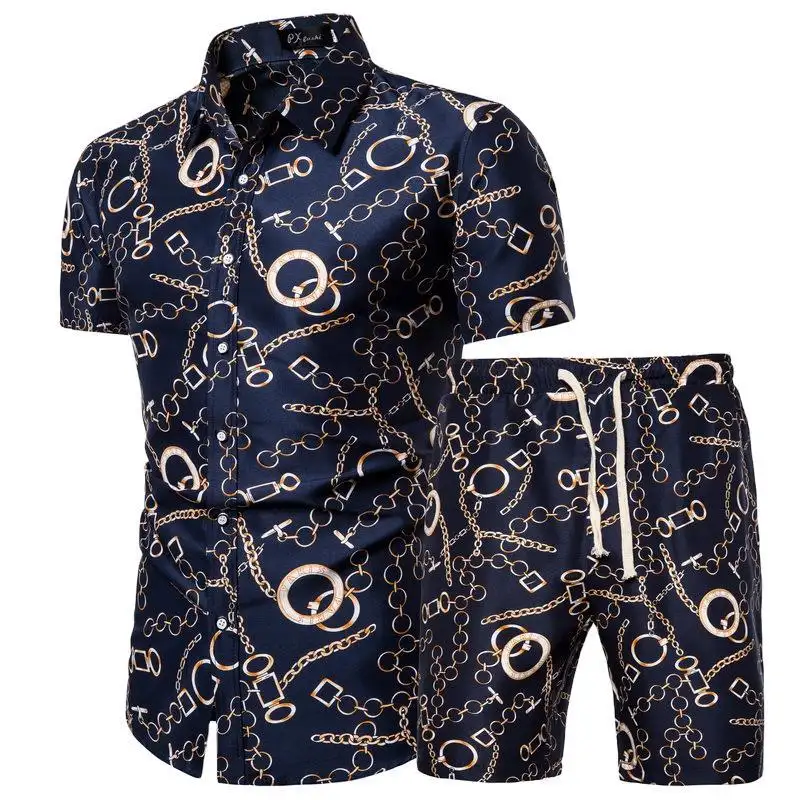 New Style Custom Rayon woven Floral Mens Matching Two Piece hawaiian sets clothes Shirt and Shorts Set for Beach