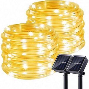 8 Function Solar Ip65 Rated Yellow Led Christmas <b>String</b> <b>Outdoor</b> Pvc Fairy <b>Lights</b> With Remote Control - Product Image 1