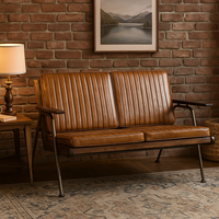 Canapé Chesterfield en cuir véritable industriel, deux places, structure en métal, style européen moderne, lavable, personnalisable